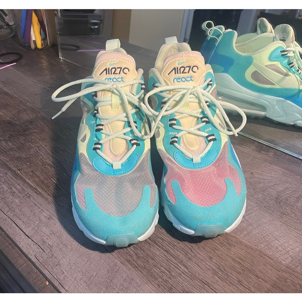 Women's Nike Air Max 270 React Teal Yellow Athletic Shoes 7.5 - Picture 4 of 7